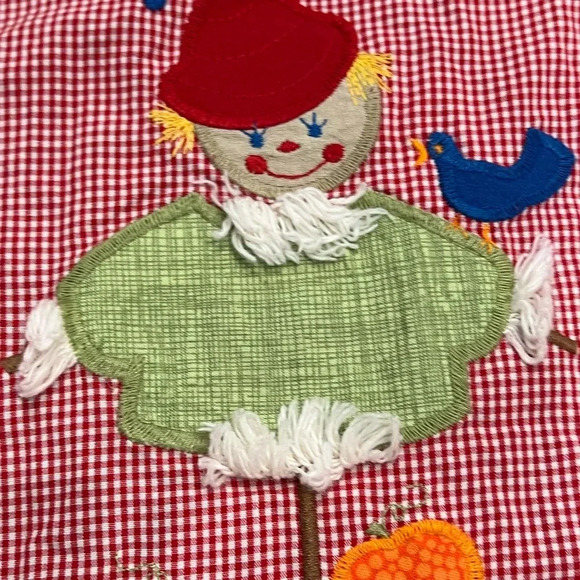 Appliqué Reversible Gingham Girl’s Dress - Cowgirl Rodeo/Scarecrow Pumpkin - Picture 8 of 13